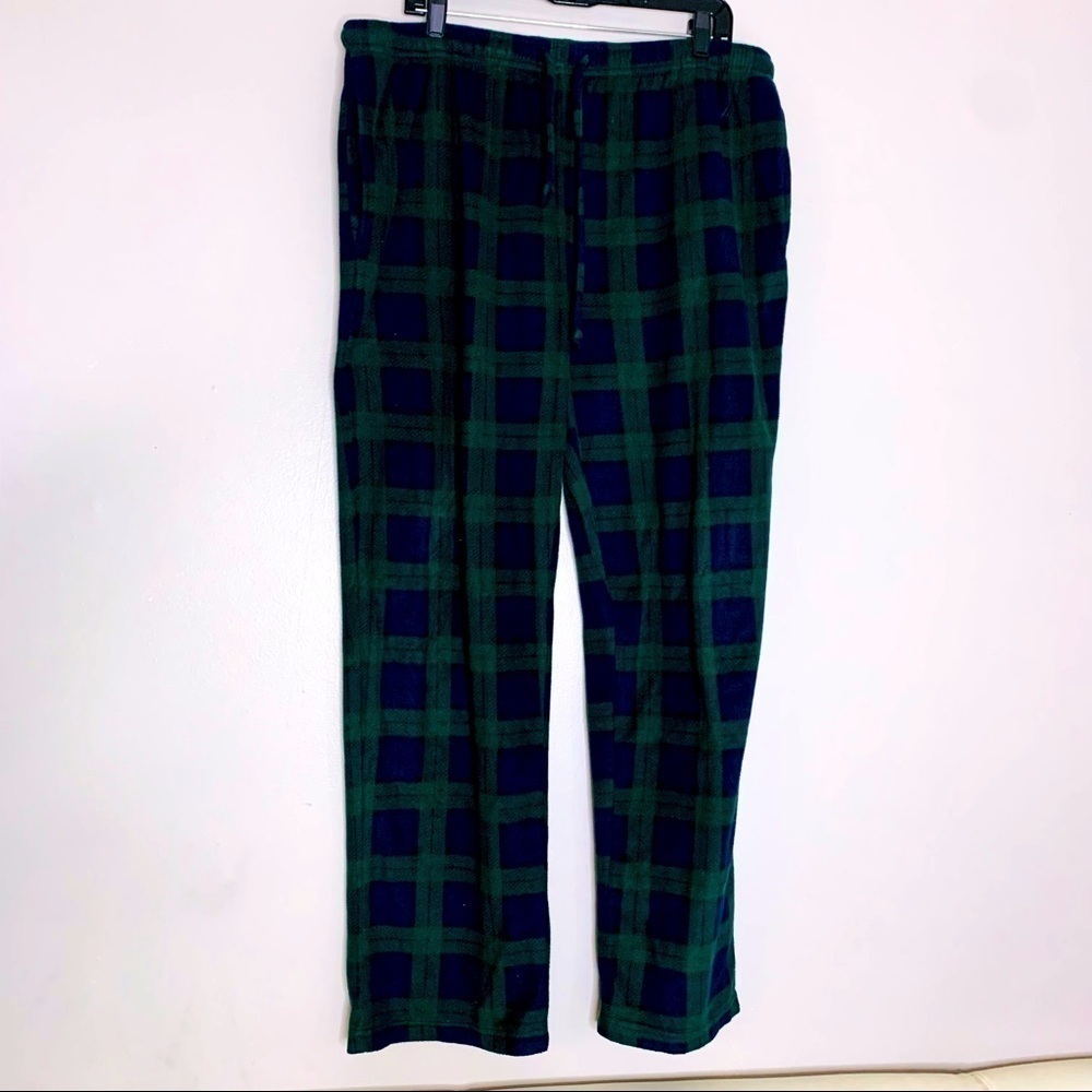 Nautica classic Men’s Fleece navy & green plaid sleepwear Pants Large